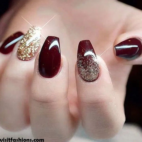 Gold Glitter simple Nail designs