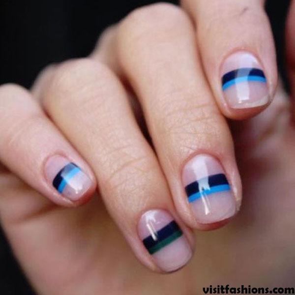  Horizontal lines in two colors simple nail designs