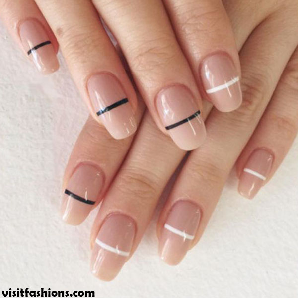  Horizontal lines in two colors simple nail designs