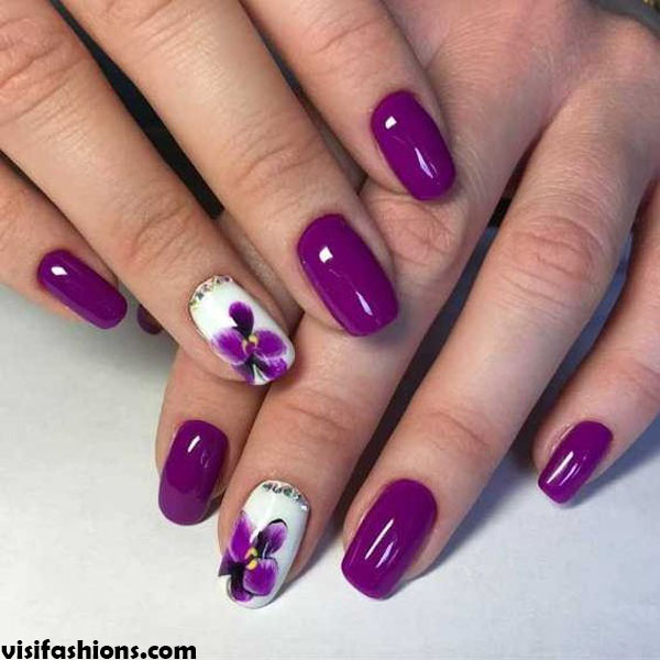 Purple-Pink Floral simple Nail designs