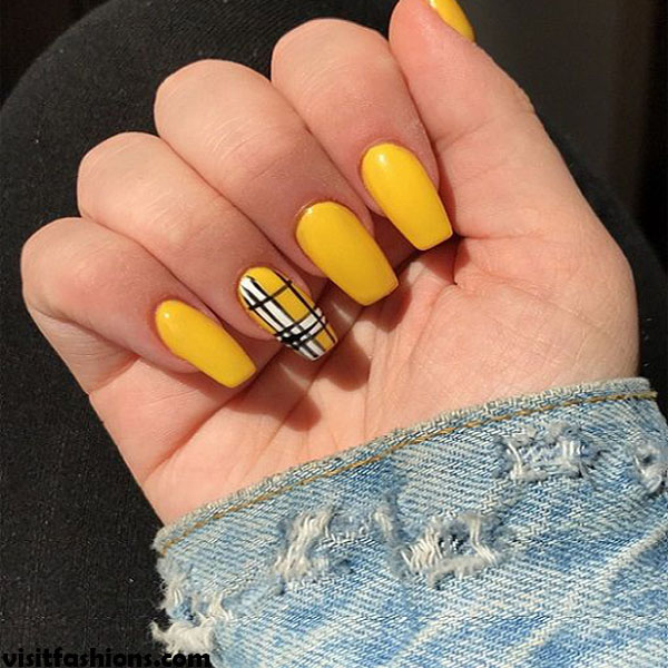 Yellow Color Grapefruit simple Nail Designs