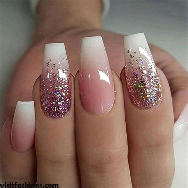 10.   Marbled with Pink Glitter marbale nails Design