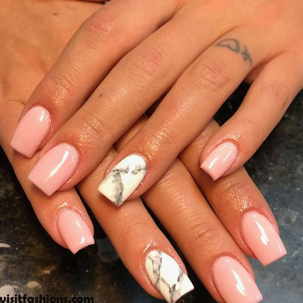 Squared Pink & Marble nails Design