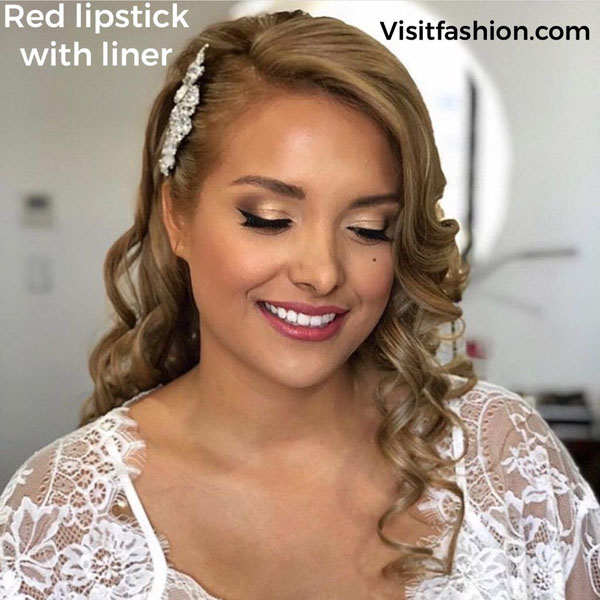 red lipstick bridal makeup look
